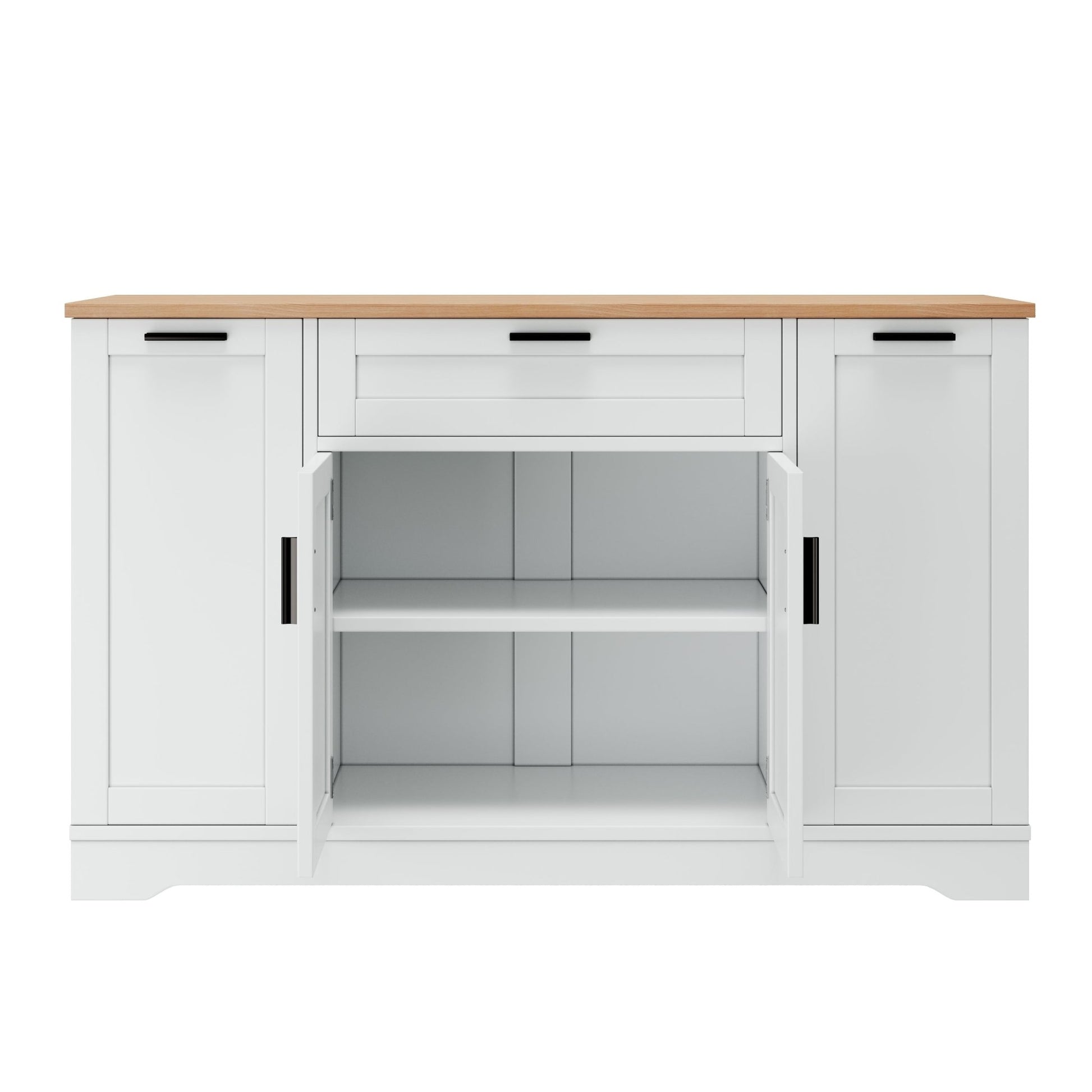 TREXM Multi - Functional Storage Sideboard, Extendable Dining Table, Adjustable Shelves, 3 - Tier Pull - Out Rack, Kitchen Island Storage for Kitchen, Dining Room, Living Room (White) - 1st Choice Furniture Direct