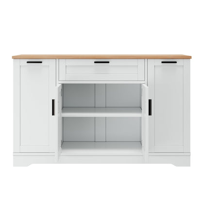 TREXM Multi - Functional Storage Sideboard, Extendable Dining Table, Adjustable Shelves, 3 - Tier Pull - Out Rack, Kitchen Island Storage for Kitchen, Dining Room, Living Room (White) - 1st Choice Furniture Direct