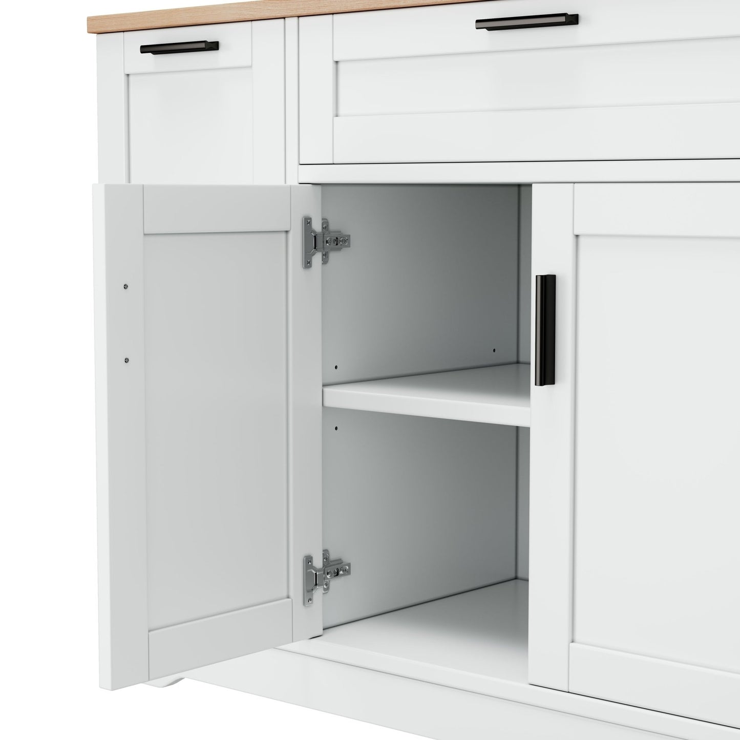 TREXM Multi - Functional Storage Sideboard, Extendable Dining Table, Adjustable Shelves, 3 - Tier Pull - Out Rack, Kitchen Island Storage for Kitchen, Dining Room, Living Room (White) - 1st Choice Furniture Direct