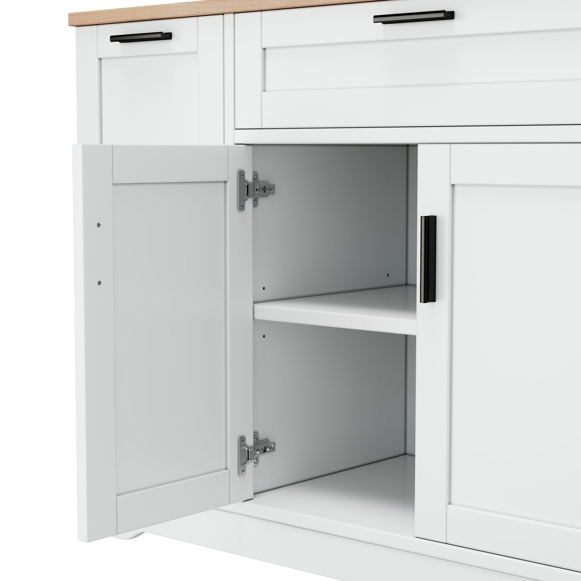 TREXM Multi - Functional Storage Sideboard, Extendable Dining Table, Adjustable Shelves, 3 - Tier Pull - Out Rack, Kitchen Island Storage for Kitchen, Dining Room, Living Room (White) - 1st Choice Furniture Direct