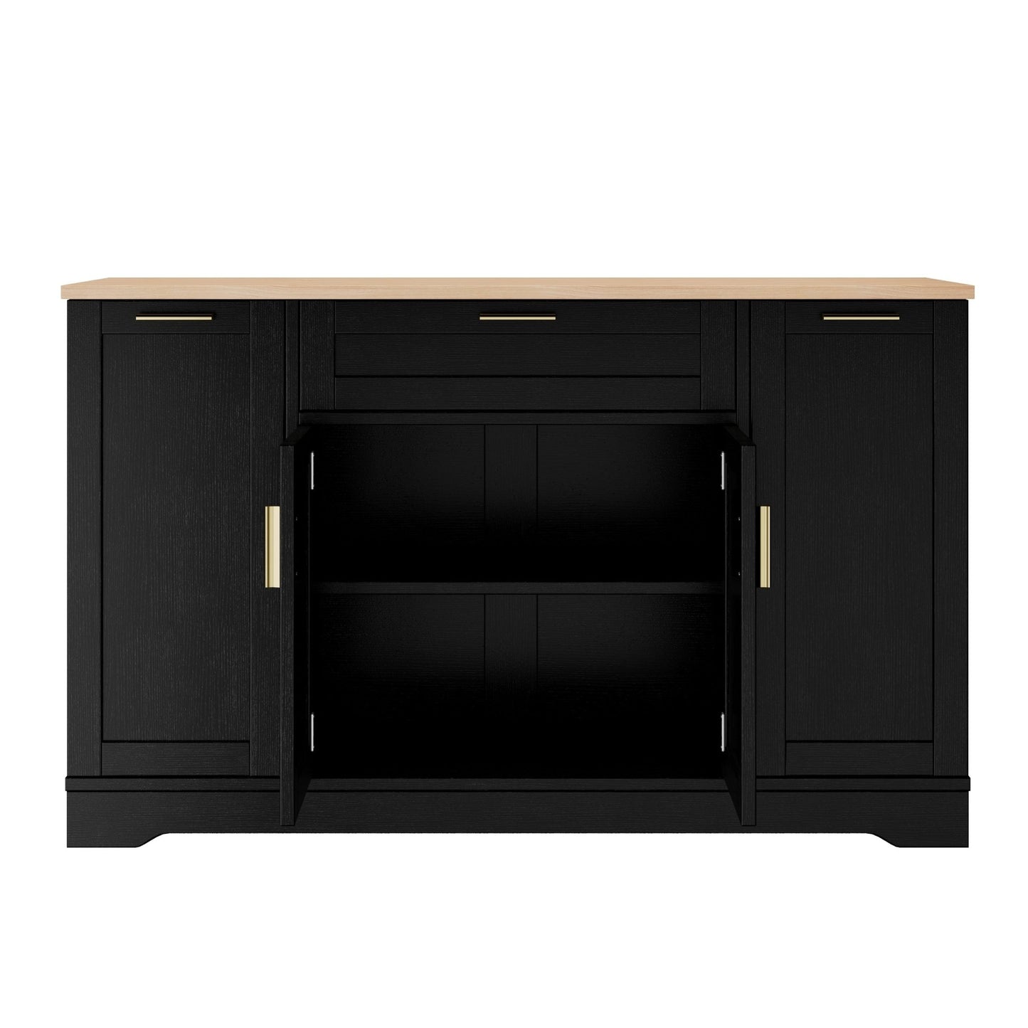 TREXM Multi - Functional Storage Sideboard, Extendable Dining Table, Adjustable Shelves, 3 - Tier Pull - Out Rack, Kitchen Island Storage for Kitchen, Dining Room, Living Room (Black) - 1st Choice Furniture Direct