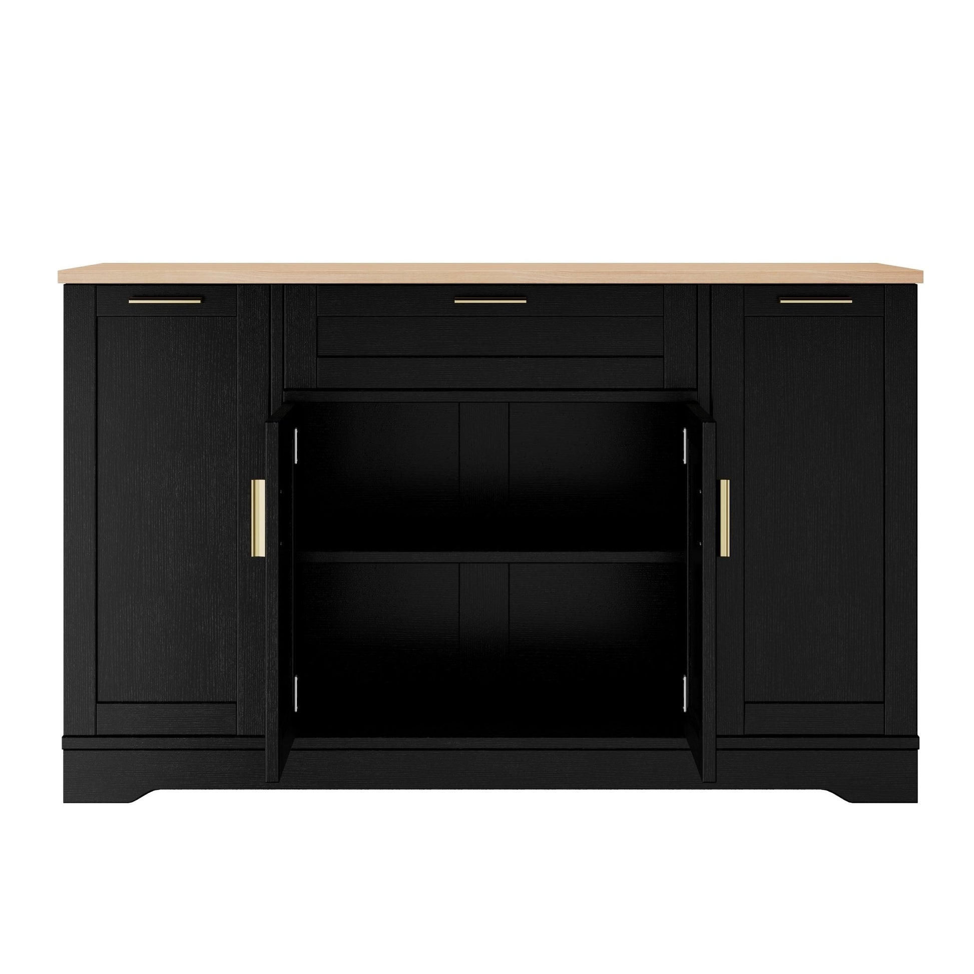 TREXM Multi - Functional Storage Sideboard, Extendable Dining Table, Adjustable Shelves, 3 - Tier Pull - Out Rack, Kitchen Island Storage for Kitchen, Dining Room, Living Room (Black) - 1st Choice Furniture Direct