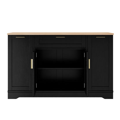 TREXM Multi - Functional Storage Sideboard, Extendable Dining Table, Adjustable Shelves, 3 - Tier Pull - Out Rack, Kitchen Island Storage for Kitchen, Dining Room, Living Room (Black) - 1st Choice Furniture Direct