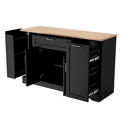 TREXM Multi - Functional Storage Sideboard, Extendable Dining Table, Adjustable Shelves, 3 - Tier Pull - Out Rack, Kitchen Island Storage for Kitchen, Dining Room, Living Room (Black) - 1st Choice Furniture Direct