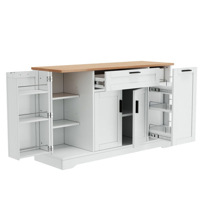 TREXM Multi - Functional Storage Sideboard, Extendable Dining Table, Adjustable Shelves, 3 - Tier Pull - Out Rack, Kitchen Island Storage for Kitchen, Dining Room, Living Room (White) - 1st Choice Furniture Direct