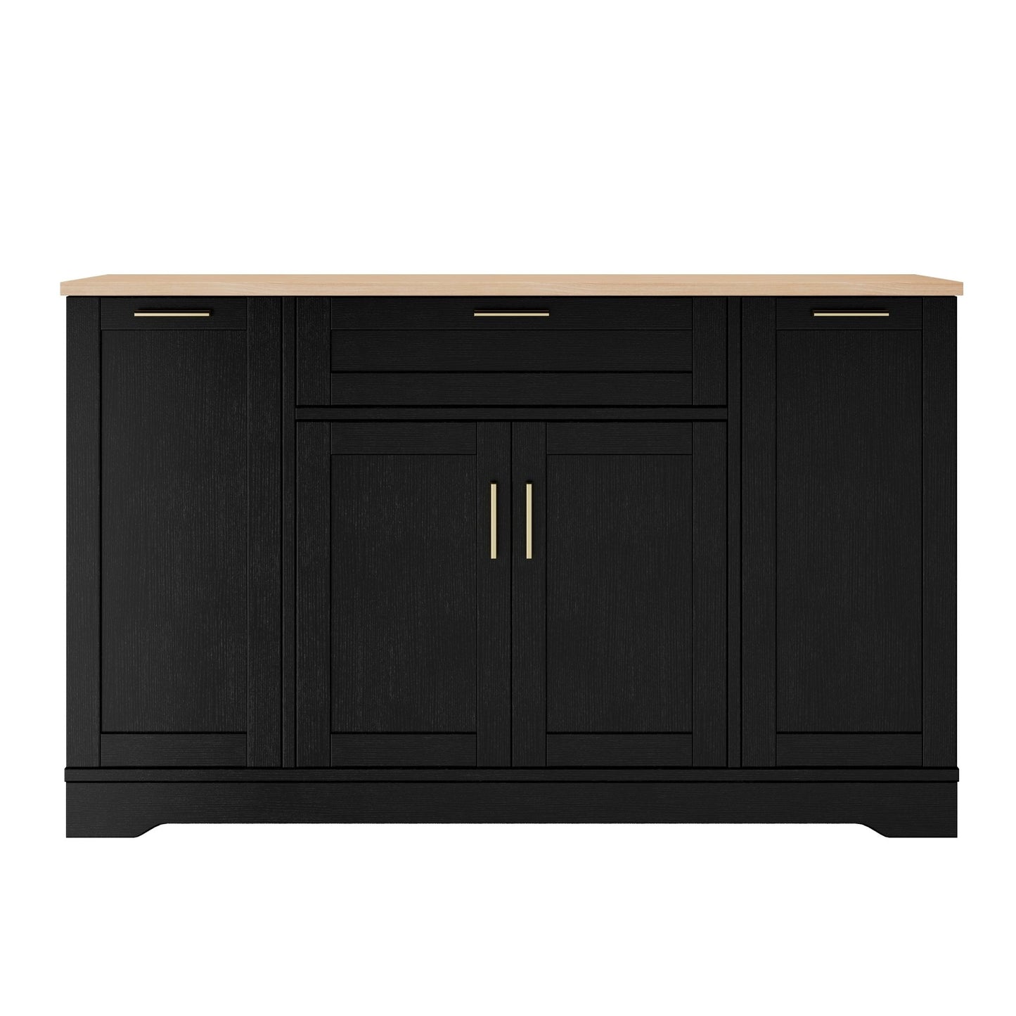 TREXM Multi - Functional Storage Sideboard, Extendable Dining Table, Adjustable Shelves, 3 - Tier Pull - Out Rack, Kitchen Island Storage for Kitchen, Dining Room, Living Room (Black) - 1st Choice Furniture Direct
