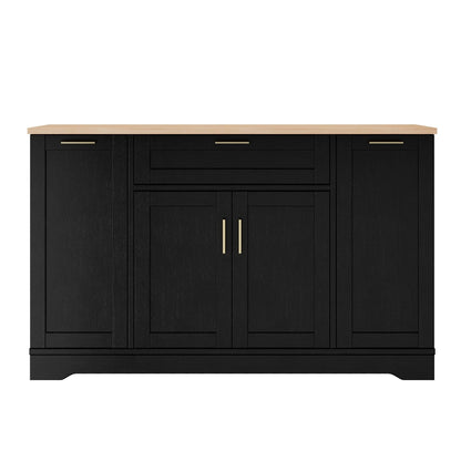 TREXM Multi - Functional Storage Sideboard, Extendable Dining Table, Adjustable Shelves, 3 - Tier Pull - Out Rack, Kitchen Island Storage for Kitchen, Dining Room, Living Room (Black) - 1st Choice Furniture Direct