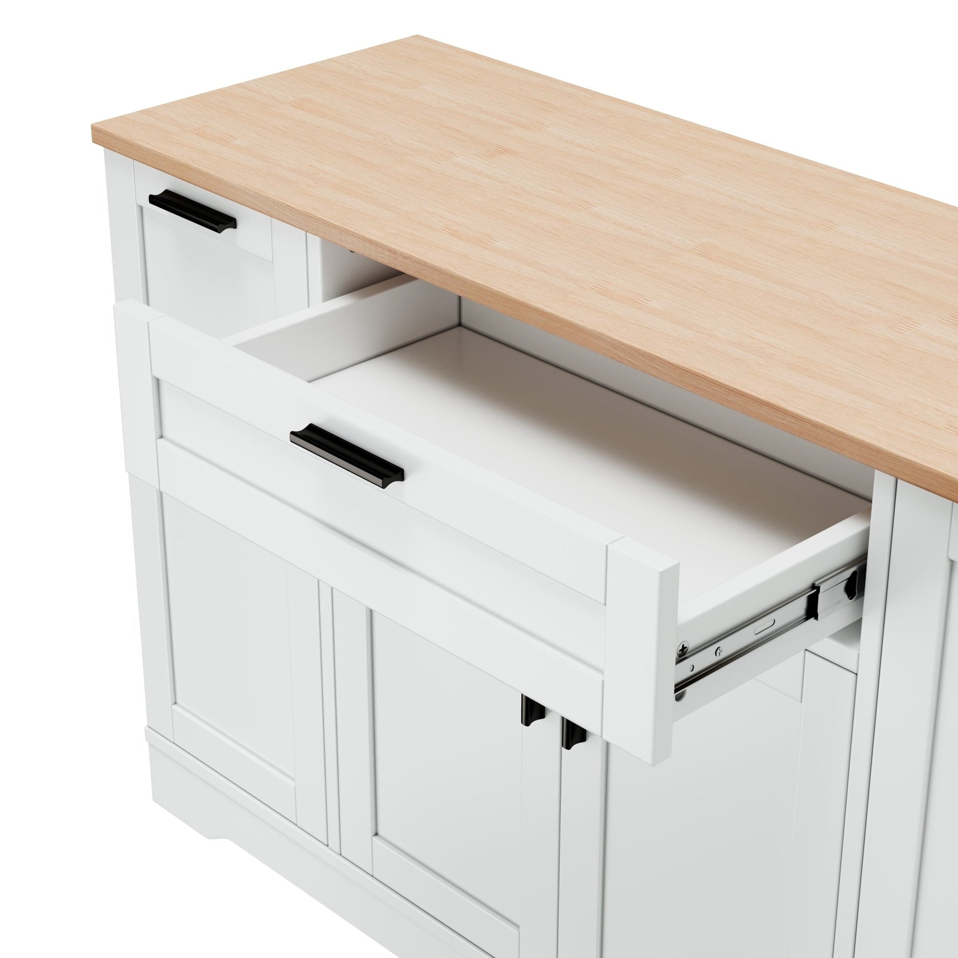 TREXM Multi - Functional Storage Sideboard, Extendable Dining Table, Adjustable Shelves, 3 - Tier Pull - Out Rack, Kitchen Island Storage for Kitchen, Dining Room, Living Room (White) - 1st Choice Furniture Direct