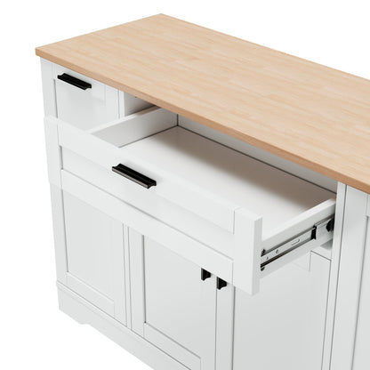 TREXM Multi - Functional Storage Sideboard, Extendable Dining Table, Adjustable Shelves, 3 - Tier Pull - Out Rack, Kitchen Island Storage for Kitchen, Dining Room, Living Room (White) - 1st Choice Furniture Direct