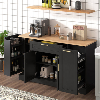 TREXM Multi - Functional Storage Sideboard, Extendable Dining Table, Adjustable Shelves, 3 - Tier Pull - Out Rack, Kitchen Island Storage for Kitchen, Dining Room, Living Room (Black) - 1st Choice Furniture Direct