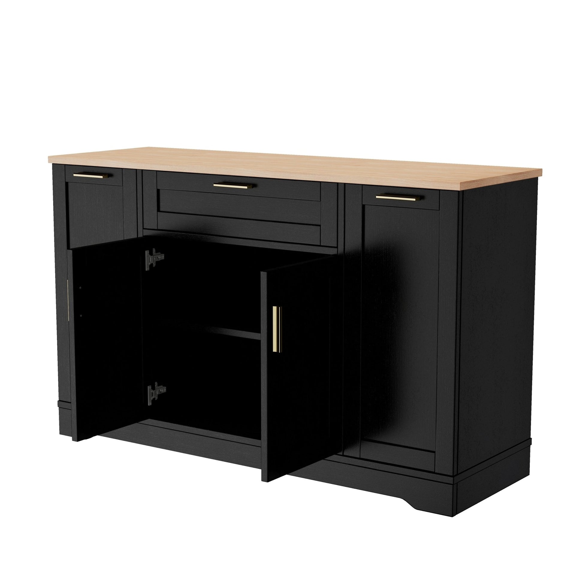 TREXM Multi - Functional Storage Sideboard, Extendable Dining Table, Adjustable Shelves, 3 - Tier Pull - Out Rack, Kitchen Island Storage for Kitchen, Dining Room, Living Room (Black) - 1st Choice Furniture Direct