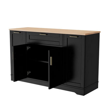 TREXM Multi - Functional Storage Sideboard, Extendable Dining Table, Adjustable Shelves, 3 - Tier Pull - Out Rack, Kitchen Island Storage for Kitchen, Dining Room, Living Room (Black) - 1st Choice Furniture Direct