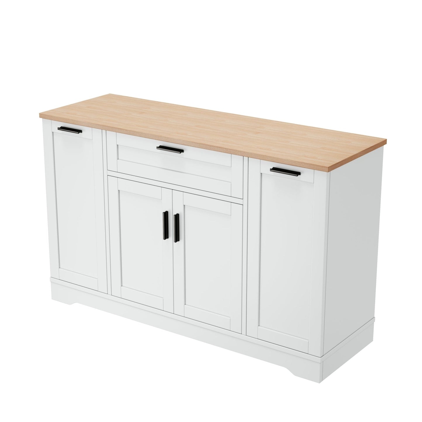 TREXM Multi - Functional Storage Sideboard, Extendable Dining Table, Adjustable Shelves, 3 - Tier Pull - Out Rack, Kitchen Island Storage for Kitchen, Dining Room, Living Room (White) - 1st Choice Furniture Direct