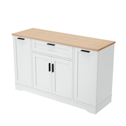 TREXM Multi - Functional Storage Sideboard, Extendable Dining Table, Adjustable Shelves, 3 - Tier Pull - Out Rack, Kitchen Island Storage for Kitchen, Dining Room, Living Room (White) - 1st Choice Furniture Direct