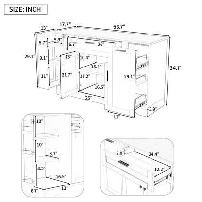 TREXM Multi - Functional Storage Sideboard, Extendable Dining Table, Adjustable Shelves, 3 - Tier Pull - Out Rack, Kitchen Island Storage for Kitchen, Dining Room, Living Room (White) - 1st Choice Furniture Direct