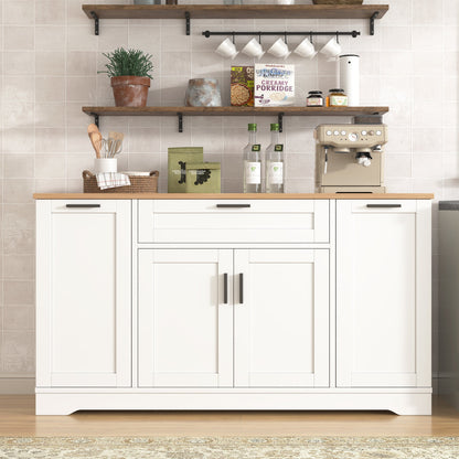 TREXM Multi - Functional Storage Sideboard, Extendable Dining Table, Adjustable Shelves, 3 - Tier Pull - Out Rack, Kitchen Island Storage for Kitchen, Dining Room, Living Room (White) - 1st Choice Furniture Direct