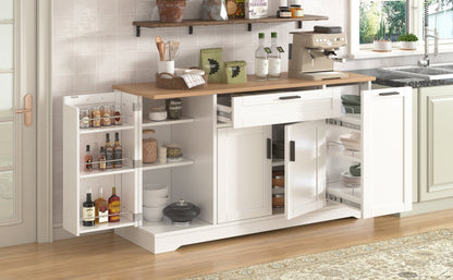 TREXM Multi - Functional Storage Sideboard, Extendable Dining Table, Adjustable Shelves, 3 - Tier Pull - Out Rack, Kitchen Island Storage for Kitchen, Dining Room, Living Room (White) - 1st Choice Furniture Direct