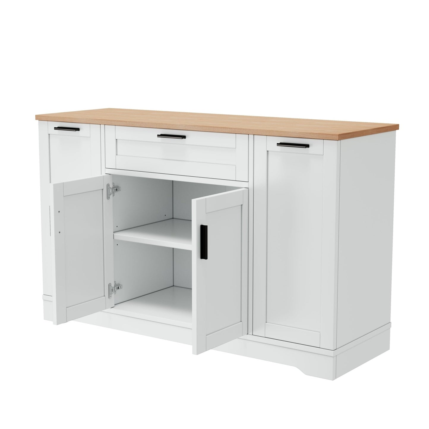 TREXM Multi - Functional Storage Sideboard, Extendable Dining Table, Adjustable Shelves, 3 - Tier Pull - Out Rack, Kitchen Island Storage for Kitchen, Dining Room, Living Room (White) - 1st Choice Furniture Direct