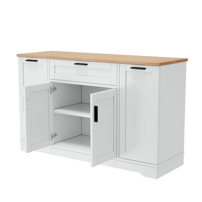 TREXM Multi - Functional Storage Sideboard, Extendable Dining Table, Adjustable Shelves, 3 - Tier Pull - Out Rack, Kitchen Island Storage for Kitchen, Dining Room, Living Room (White) - 1st Choice Furniture Direct