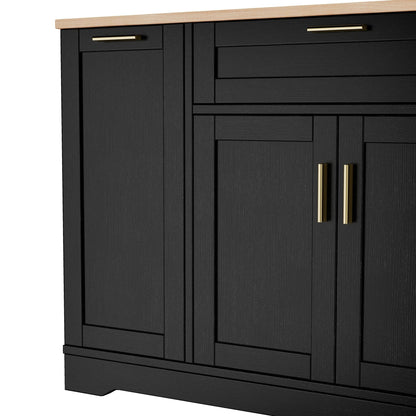 TREXM Multi - Functional Storage Sideboard, Extendable Dining Table, Adjustable Shelves, 3 - Tier Pull - Out Rack, Kitchen Island Storage for Kitchen, Dining Room, Living Room (Black) - 1st Choice Furniture Direct
