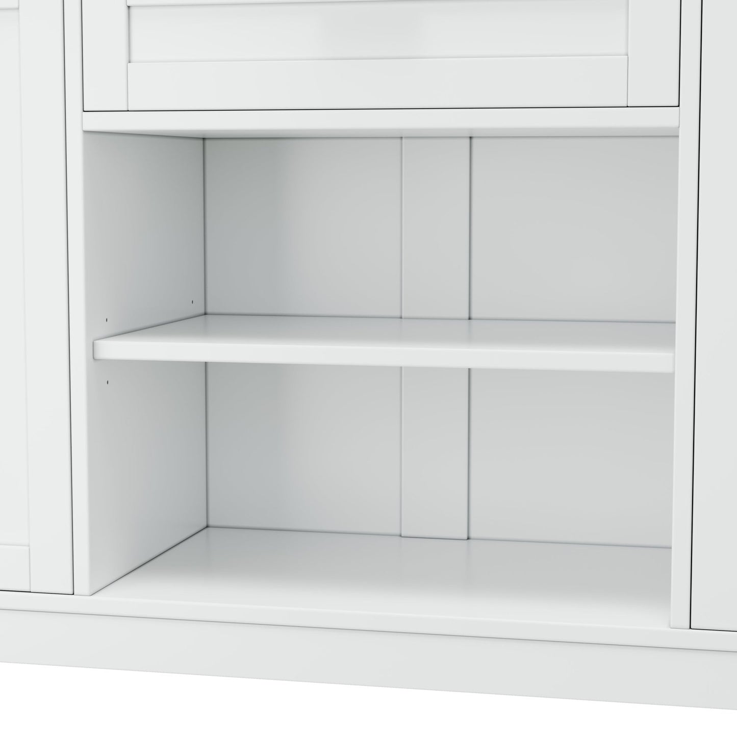 TREXM Multi - Functional Storage Sideboard, Extendable Dining Table, Adjustable Shelves, 3 - Tier Pull - Out Rack, Kitchen Island Storage for Kitchen, Dining Room, Living Room (White) - 1st Choice Furniture Direct