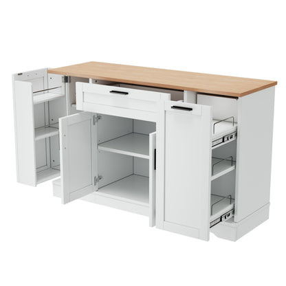TREXM Multi - Functional Storage Sideboard, Extendable Dining Table, Adjustable Shelves, 3 - Tier Pull - Out Rack, Kitchen Island Storage for Kitchen, Dining Room, Living Room (White) - 1st Choice Furniture Direct