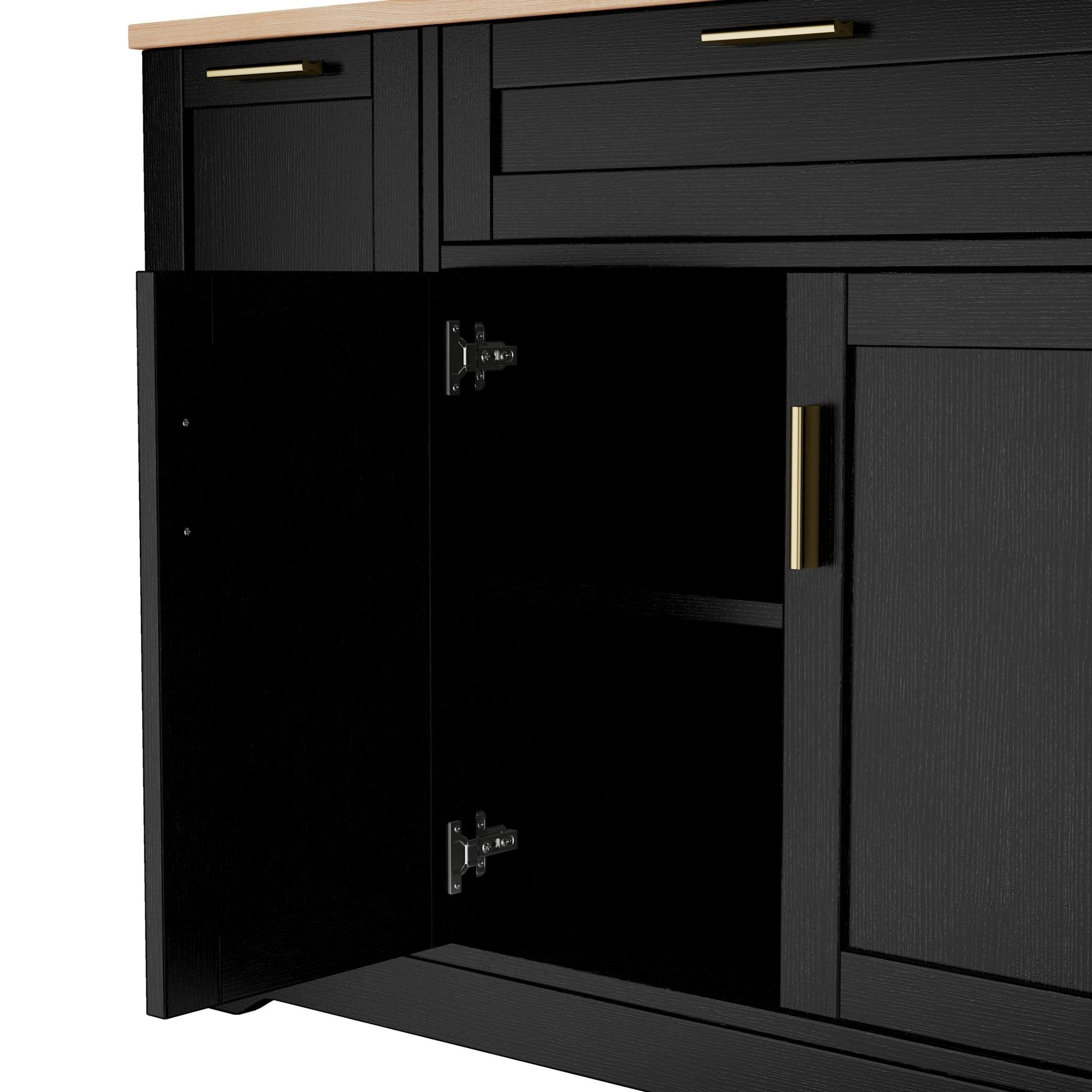 TREXM Multi - Functional Storage Sideboard, Extendable Dining Table, Adjustable Shelves, 3 - Tier Pull - Out Rack, Kitchen Island Storage for Kitchen, Dining Room, Living Room (Black) - 1st Choice Furniture Direct