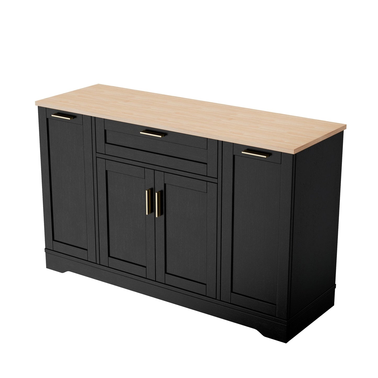 TREXM Multi - Functional Storage Sideboard, Extendable Dining Table, Adjustable Shelves, 3 - Tier Pull - Out Rack, Kitchen Island Storage for Kitchen, Dining Room, Living Room (Black) - 1st Choice Furniture Direct