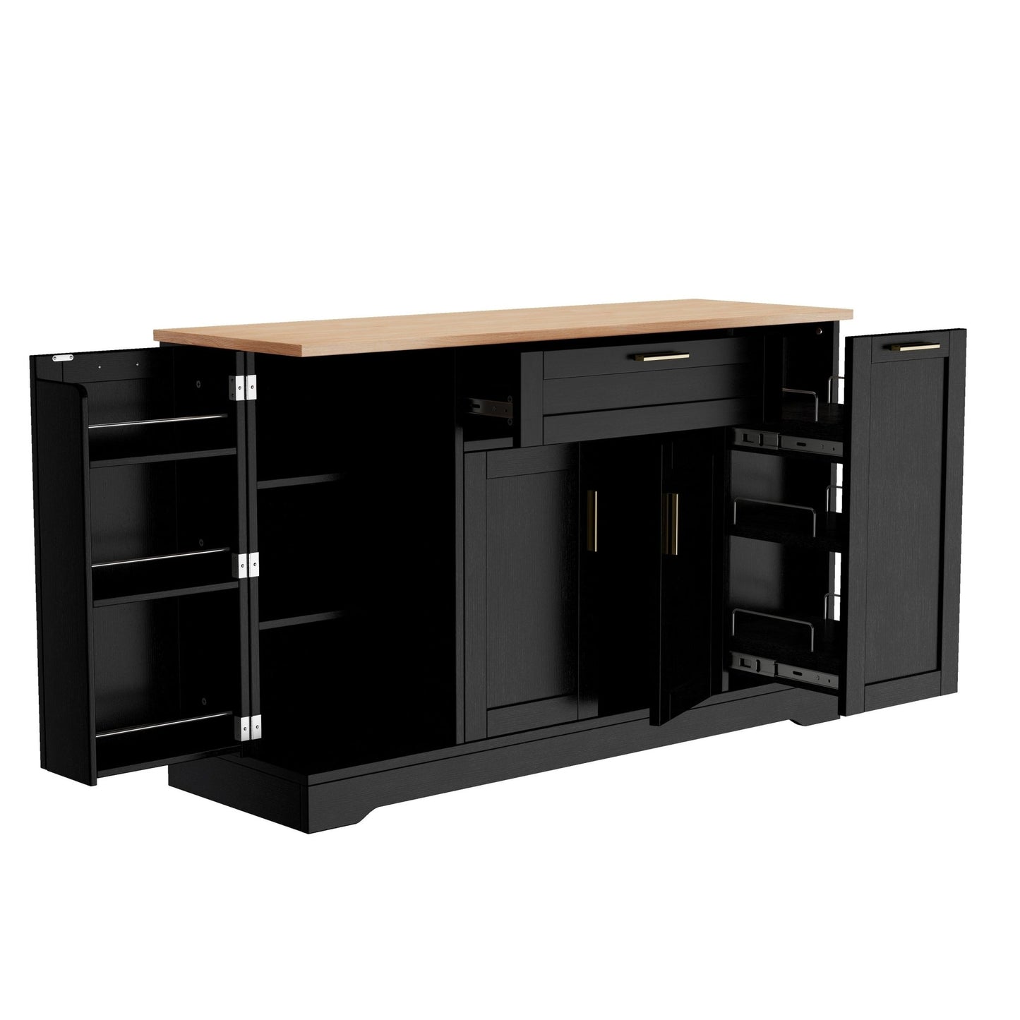 TREXM Multi - Functional Storage Sideboard, Extendable Dining Table, Adjustable Shelves, 3 - Tier Pull - Out Rack, Kitchen Island Storage for Kitchen, Dining Room, Living Room (Black) - 1st Choice Furniture Direct