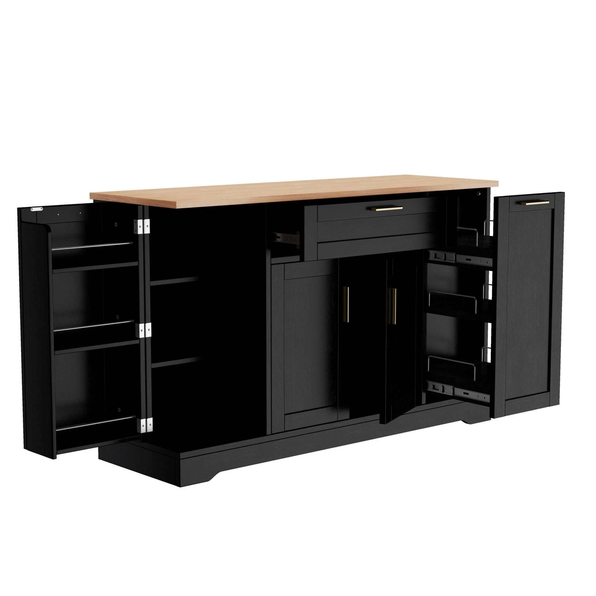 TREXM Multi - Functional Storage Sideboard, Extendable Dining Table, Adjustable Shelves, 3 - Tier Pull - Out Rack, Kitchen Island Storage for Kitchen, Dining Room, Living Room (Black) - 1st Choice Furniture Direct