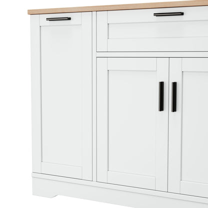 TREXM Multi - Functional Storage Sideboard, Extendable Dining Table, Adjustable Shelves, 3 - Tier Pull - Out Rack, Kitchen Island Storage for Kitchen, Dining Room, Living Room (White) - 1st Choice Furniture Direct
