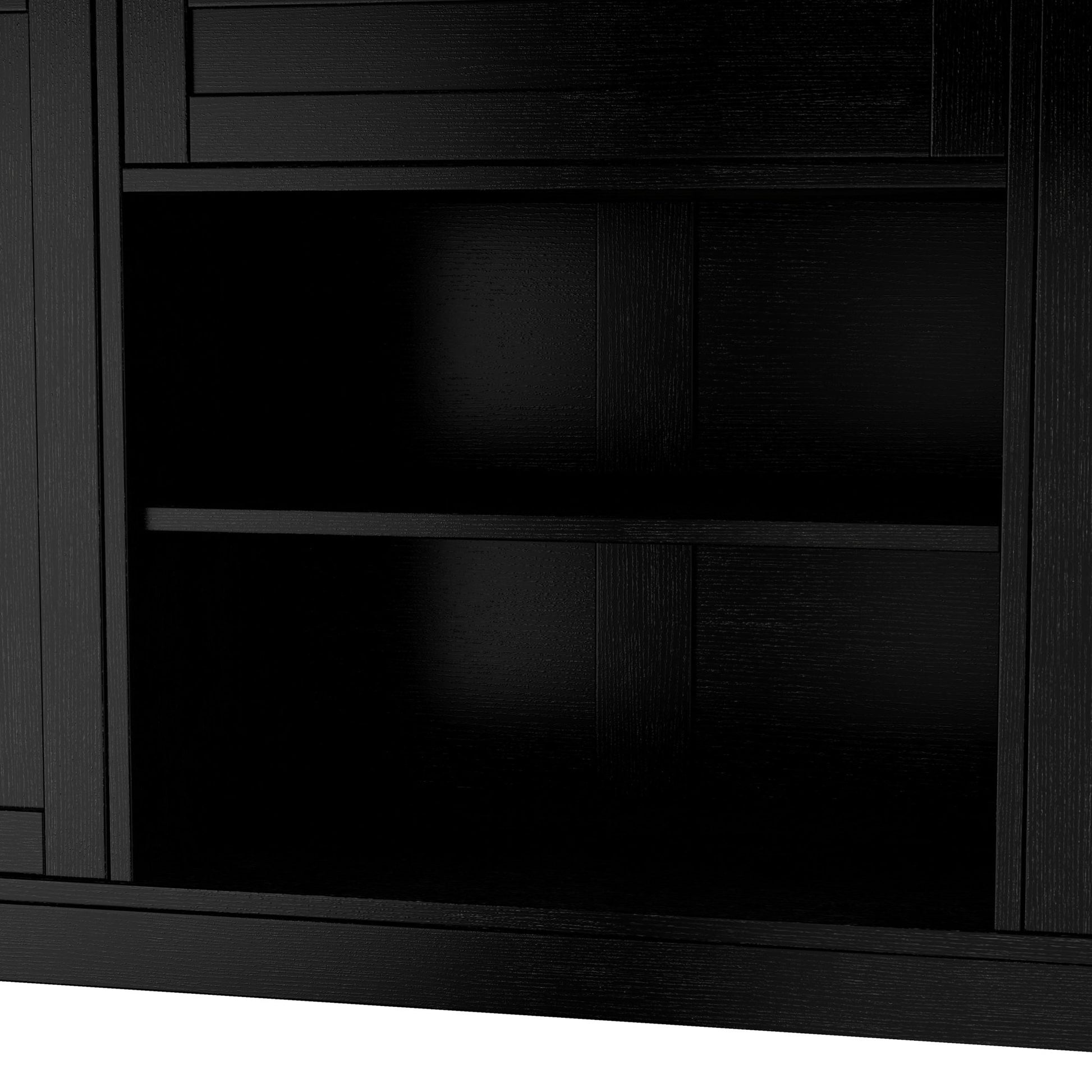 TREXM Multi - Functional Storage Sideboard, Extendable Dining Table, Adjustable Shelves, 3 - Tier Pull - Out Rack, Kitchen Island Storage for Kitchen, Dining Room, Living Room (Black) - 1st Choice Furniture Direct