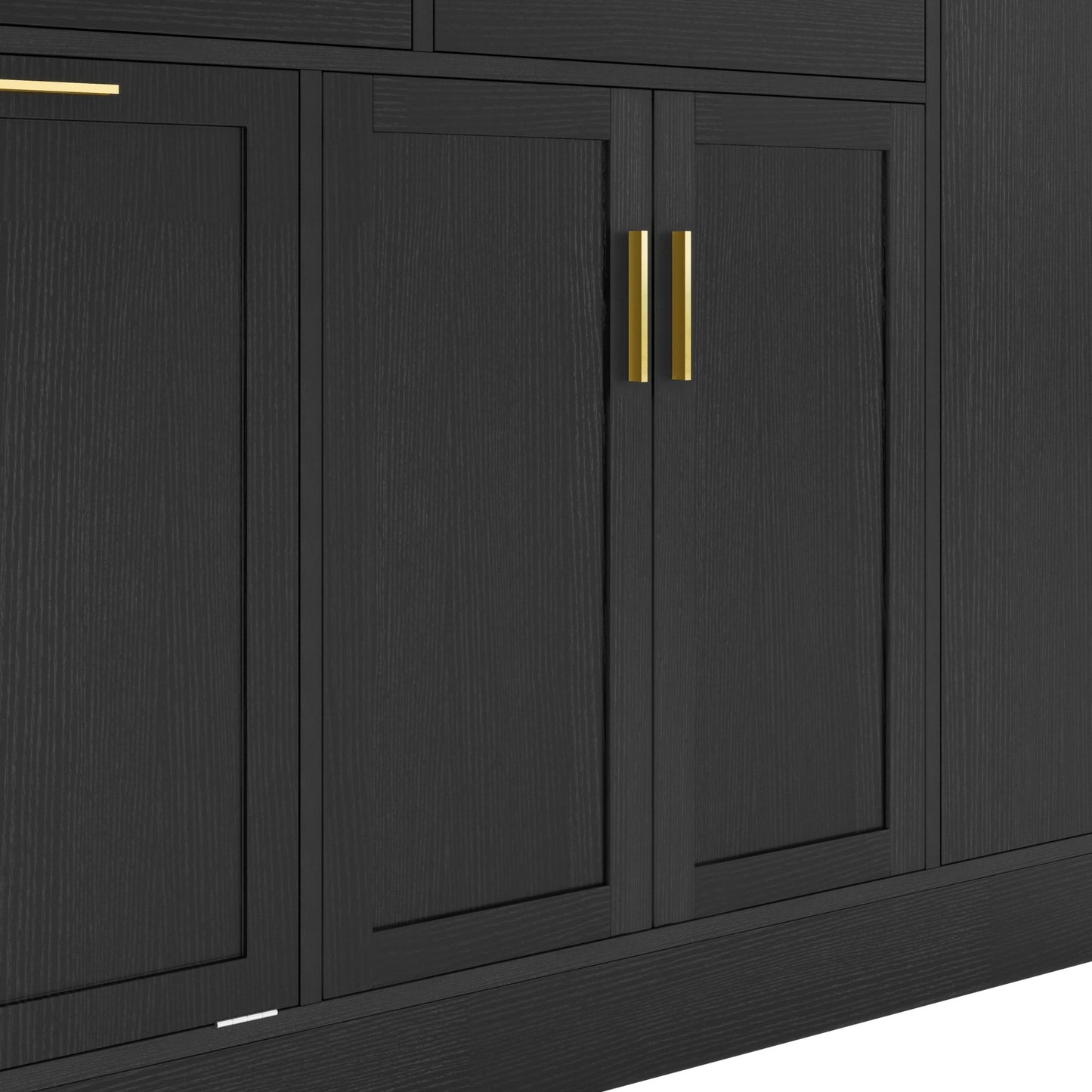 TREXM Multi - Functional Storage Sideboard, Trash Can Storage, Sliding Door Cabinet & 3 - Tier Spice Rack,Kitchen Island Table for Kitchen, Dining Room (Black) - 1st Choice Furniture Direct