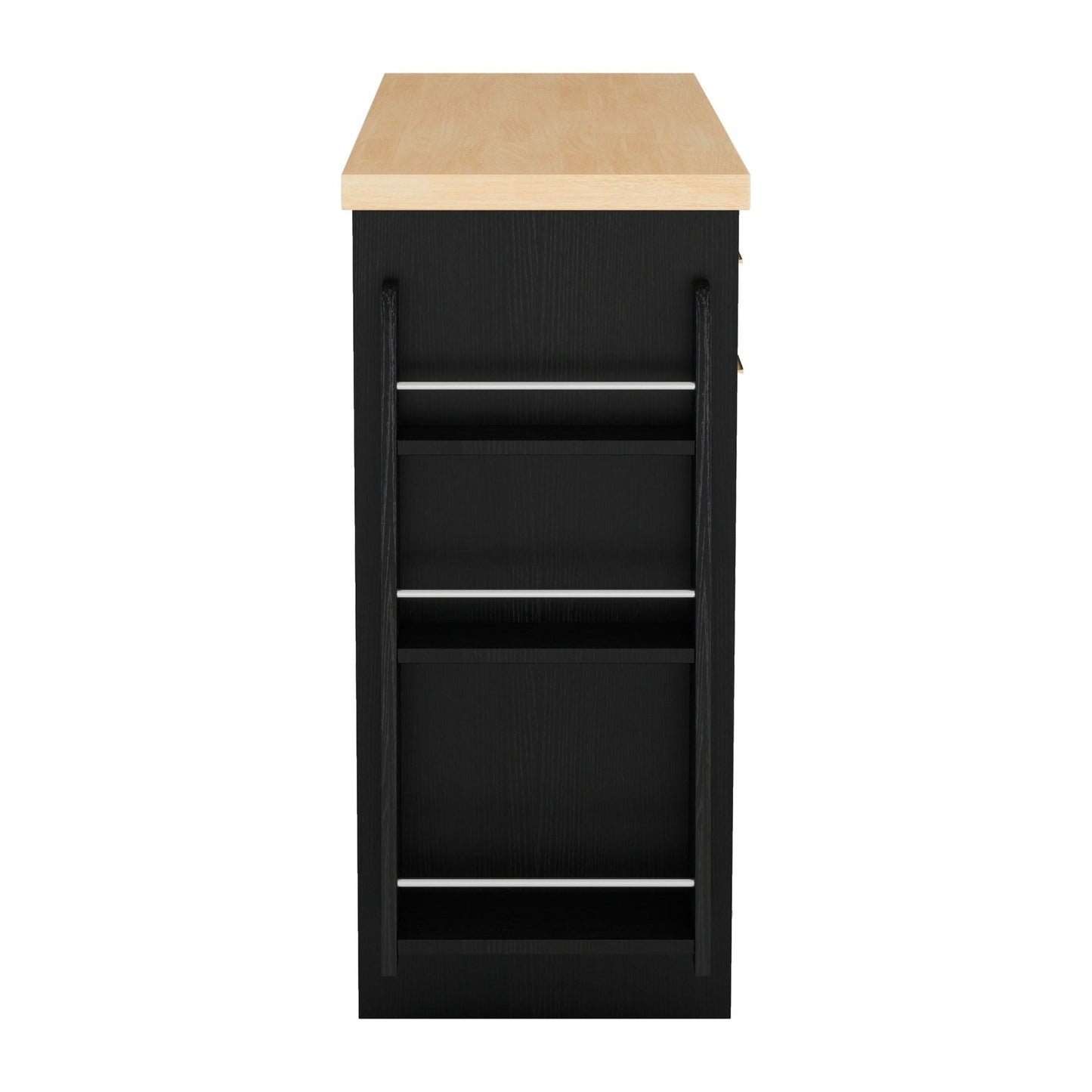 TREXM Multi - Functional Storage Sideboard, Trash Can Storage, Sliding Door Cabinet & 3 - Tier Spice Rack,Kitchen Island Table for Kitchen, Dining Room (Black) - 1st Choice Furniture Direct