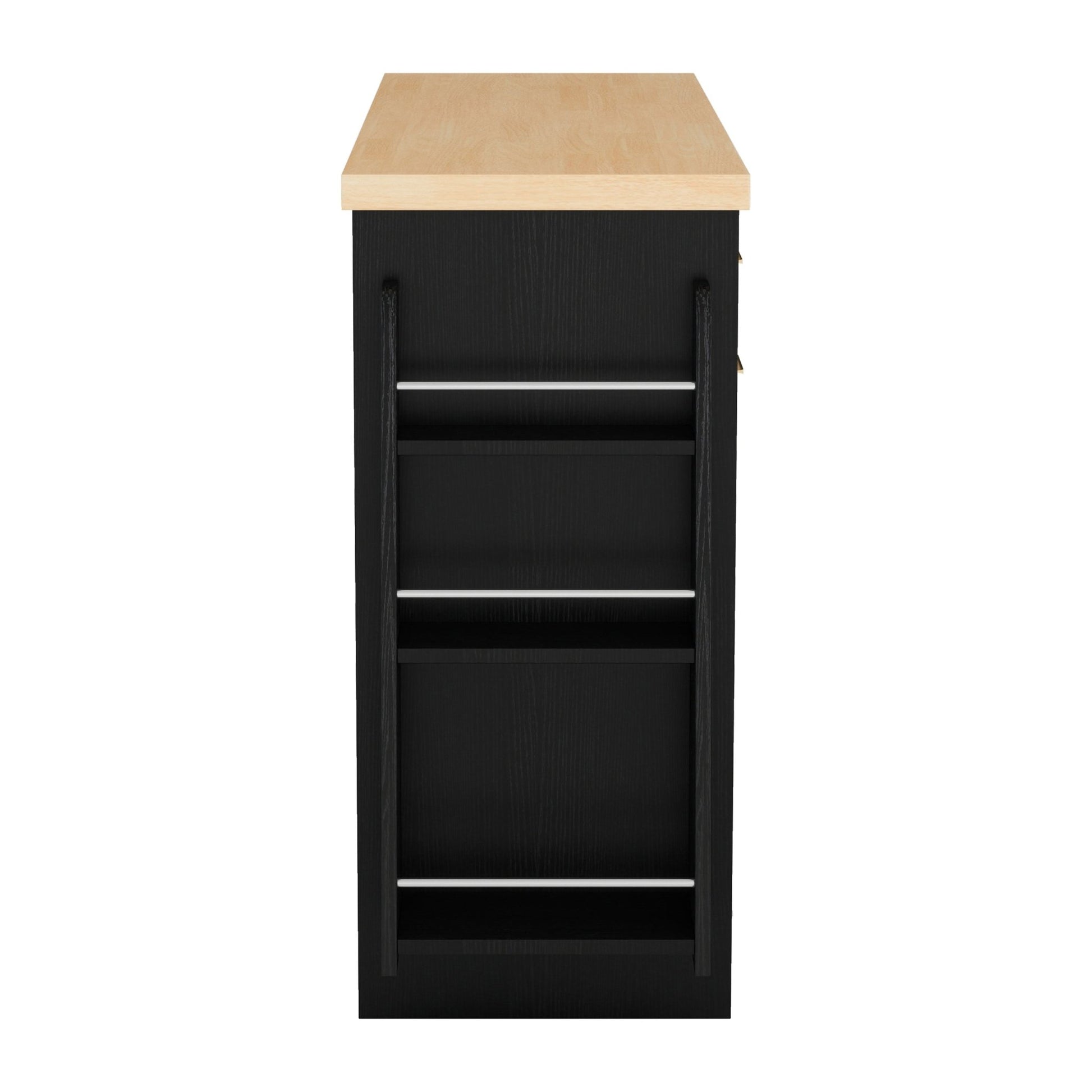 TREXM Multi - Functional Storage Sideboard, Trash Can Storage, Sliding Door Cabinet & 3 - Tier Spice Rack,Kitchen Island Table for Kitchen, Dining Room (Black) - 1st Choice Furniture Direct