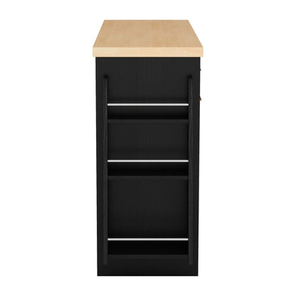 TREXM Multi - Functional Storage Sideboard, Trash Can Storage, Sliding Door Cabinet & 3 - Tier Spice Rack,Kitchen Island Table for Kitchen, Dining Room (Black) - 1st Choice Furniture Direct
