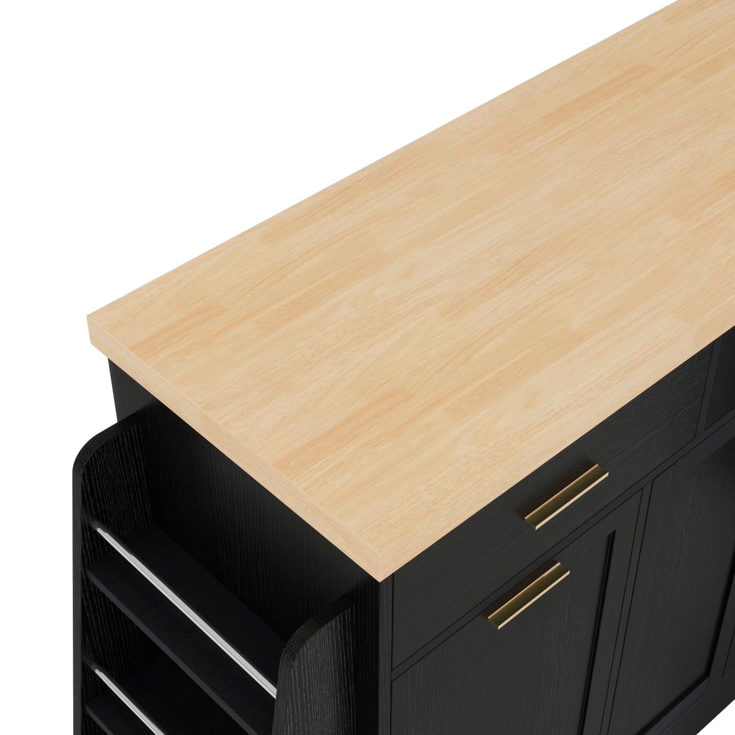 TREXM Multi - Functional Storage Sideboard, Trash Can Storage, Sliding Door Cabinet & 3 - Tier Spice Rack,Kitchen Island Table for Kitchen, Dining Room (Black) - 1st Choice Furniture Direct