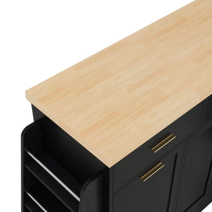 TREXM Multi - Functional Storage Sideboard, Trash Can Storage, Sliding Door Cabinet & 3 - Tier Spice Rack,Kitchen Island Table for Kitchen, Dining Room (Black) - 1st Choice Furniture Direct