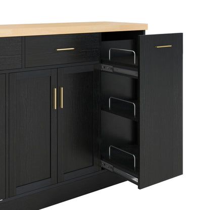 TREXM Multi - Functional Storage Sideboard, Trash Can Storage, Sliding Door Cabinet & 3 - Tier Spice Rack,Kitchen Island Table for Kitchen, Dining Room (Black) - 1st Choice Furniture Direct