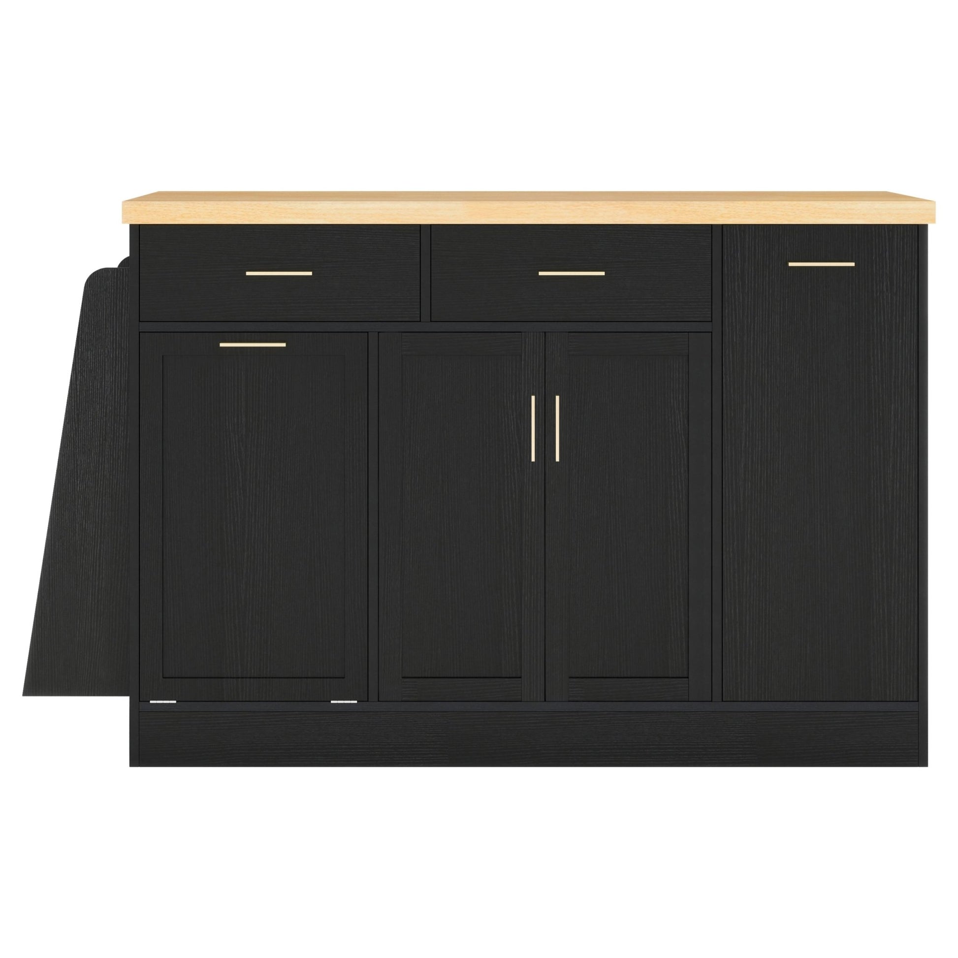 TREXM Multi - Functional Storage Sideboard, Trash Can Storage, Sliding Door Cabinet & 3 - Tier Spice Rack,Kitchen Island Table for Kitchen, Dining Room (Black) - 1st Choice Furniture Direct