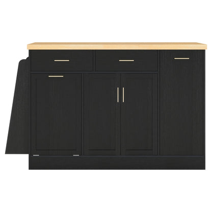 TREXM Multi - Functional Storage Sideboard, Trash Can Storage, Sliding Door Cabinet & 3 - Tier Spice Rack,Kitchen Island Table for Kitchen, Dining Room (Black) - 1st Choice Furniture Direct