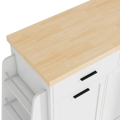 TREXM Multi - Functional Storage Sideboard, Trash Can Storage, Sliding Door Cabinet & 3 - Tier Spice Rack,Kitchen Island Table for Kitchen, Dining Room (White) - 1st Choice Furniture Direct