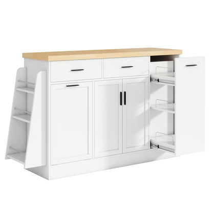 TREXM Multi - Functional Storage Sideboard, Trash Can Storage, Sliding Door Cabinet & 3 - Tier Spice Rack,Kitchen Island Table for Kitchen, Dining Room (White) - 1st Choice Furniture Direct