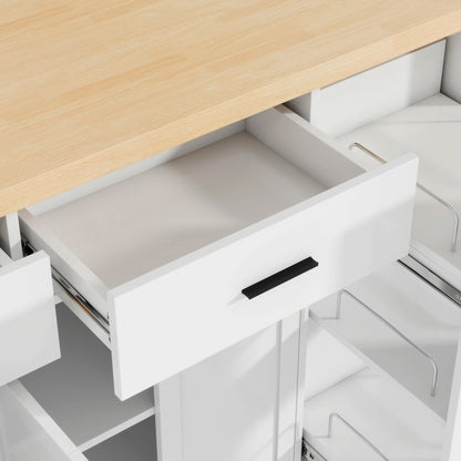 TREXM Multi - Functional Storage Sideboard, Trash Can Storage, Sliding Door Cabinet & 3 - Tier Spice Rack,Kitchen Island Table for Kitchen, Dining Room (White) - 1st Choice Furniture Direct