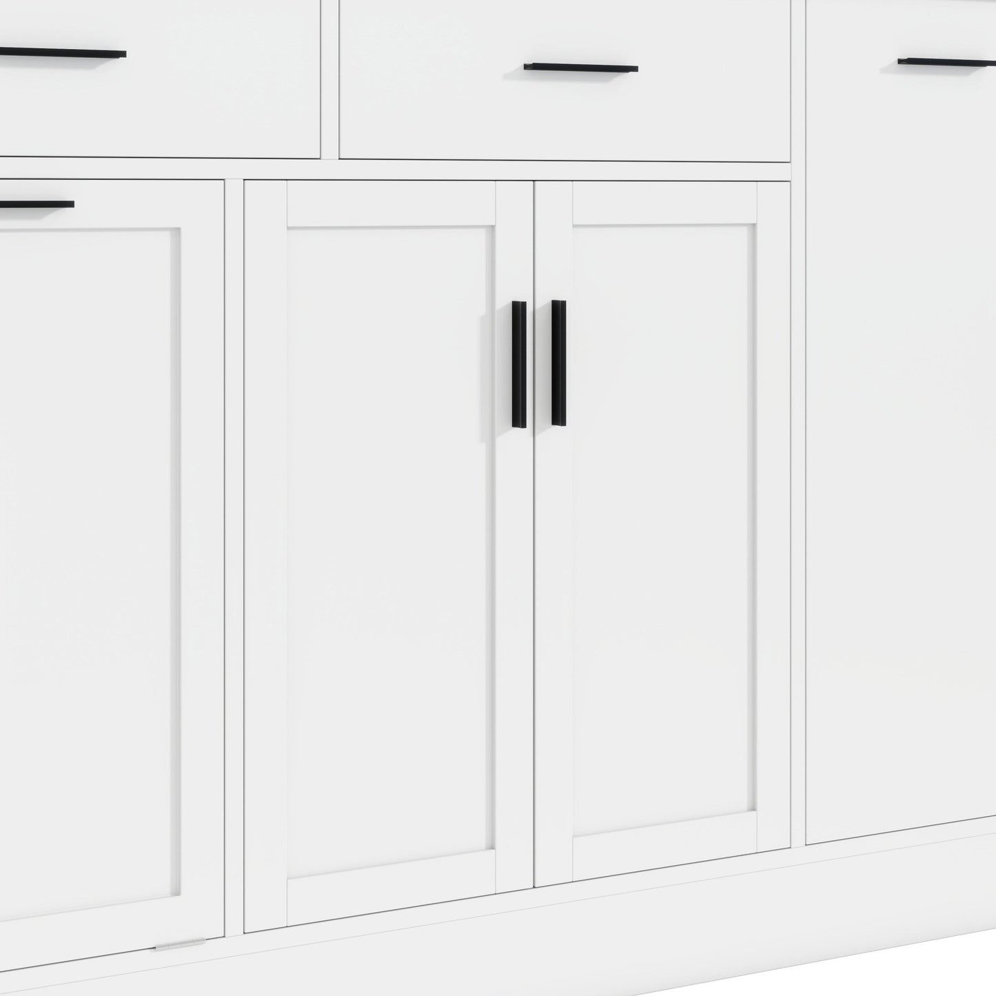TREXM Multi - Functional Storage Sideboard, Trash Can Storage, Sliding Door Cabinet & 3 - Tier Spice Rack,Kitchen Island Table for Kitchen, Dining Room (White) - 1st Choice Furniture Direct