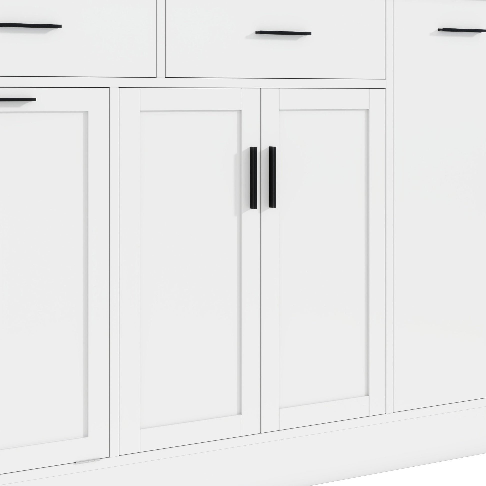 TREXM Multi - Functional Storage Sideboard, Trash Can Storage, Sliding Door Cabinet & 3 - Tier Spice Rack,Kitchen Island Table for Kitchen, Dining Room (White) - 1st Choice Furniture Direct