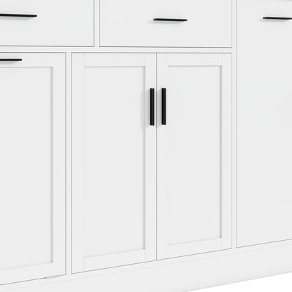 TREXM Multi - Functional Storage Sideboard, Trash Can Storage, Sliding Door Cabinet & 3 - Tier Spice Rack,Kitchen Island Table for Kitchen, Dining Room (White) - 1st Choice Furniture Direct