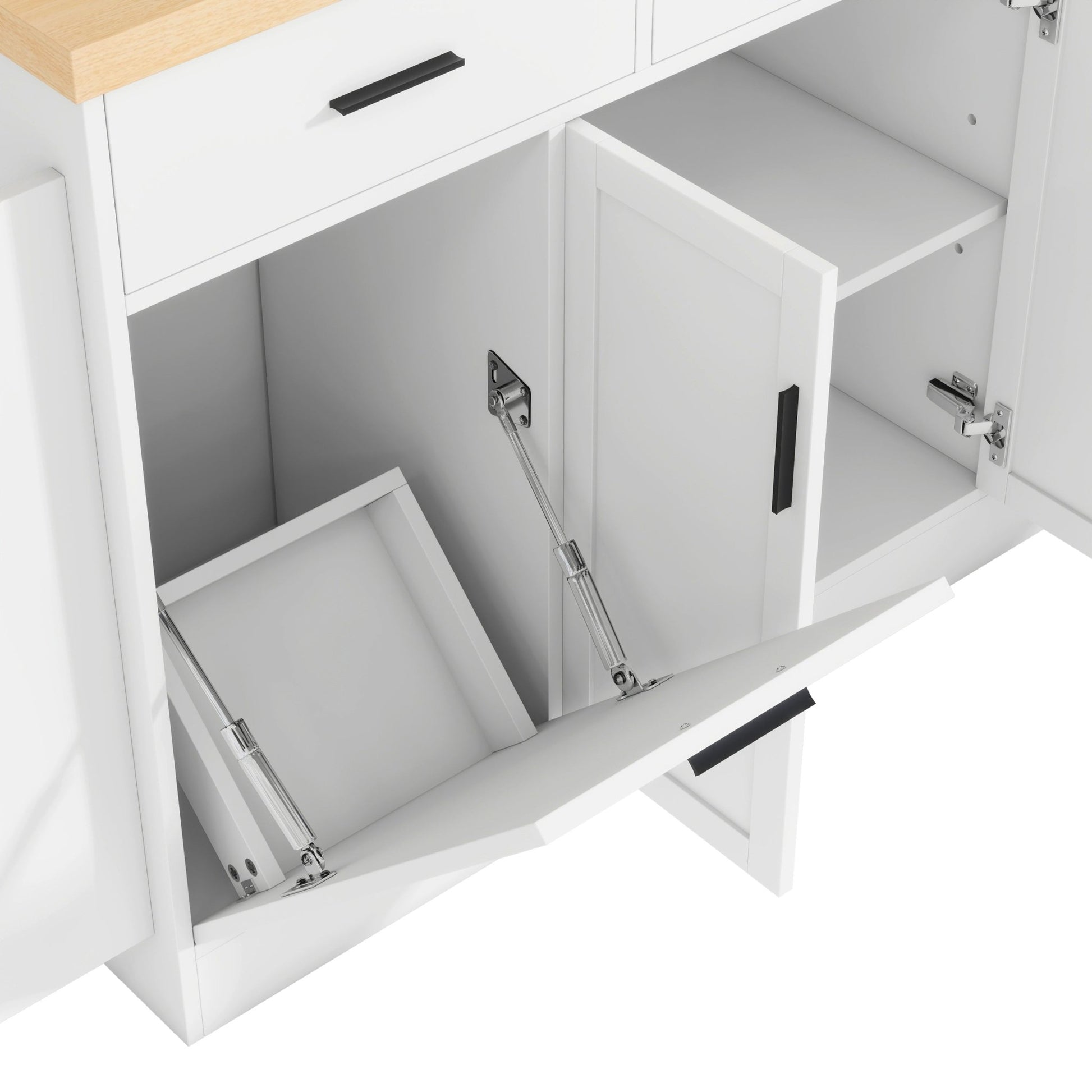 TREXM Multi - Functional Storage Sideboard, Trash Can Storage, Sliding Door Cabinet & 3 - Tier Spice Rack,Kitchen Island Table for Kitchen, Dining Room (White) - 1st Choice Furniture Direct