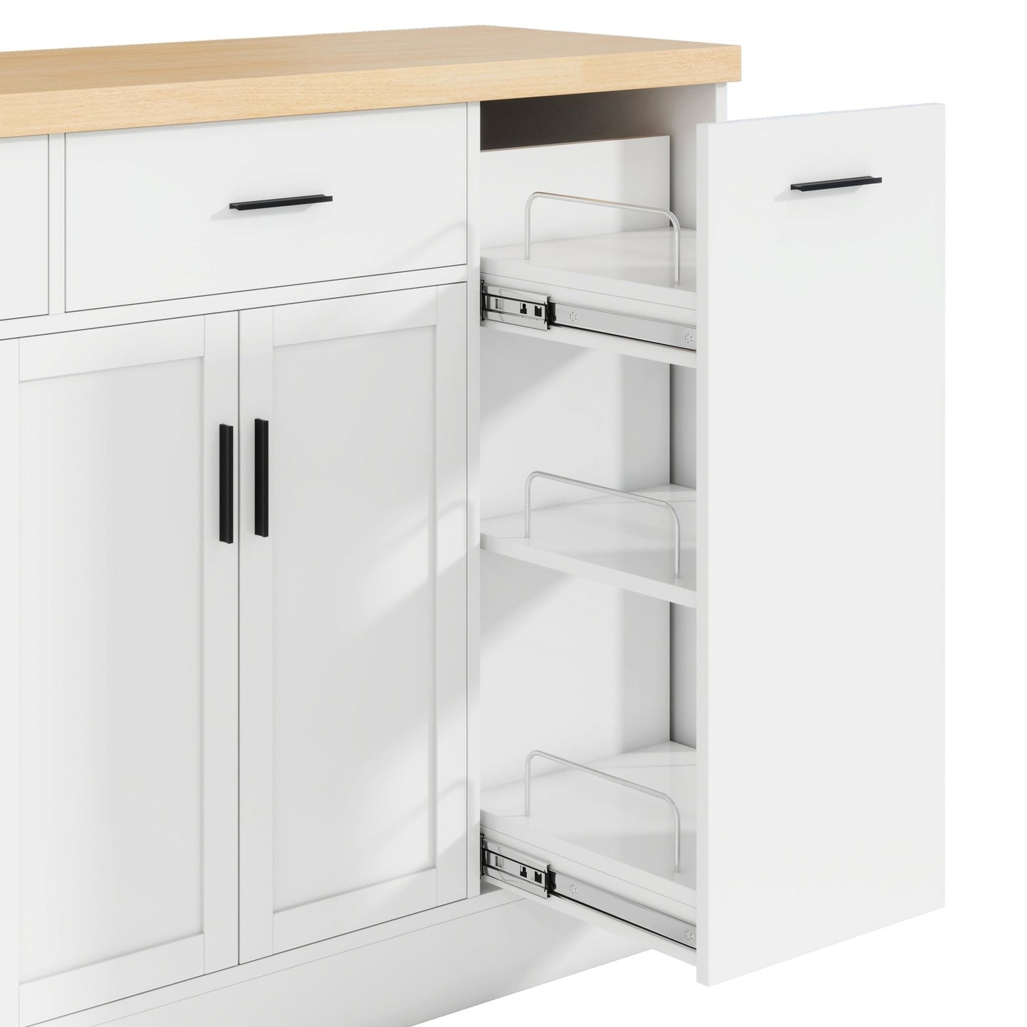 TREXM Multi - Functional Storage Sideboard, Trash Can Storage, Sliding Door Cabinet & 3 - Tier Spice Rack,Kitchen Island Table for Kitchen, Dining Room (White) - 1st Choice Furniture Direct