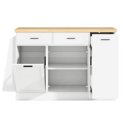TREXM Multi - Functional Storage Sideboard, Trash Can Storage, Sliding Door Cabinet & 3 - Tier Spice Rack,Kitchen Island Table for Kitchen, Dining Room (White) - 1st Choice Furniture Direct
